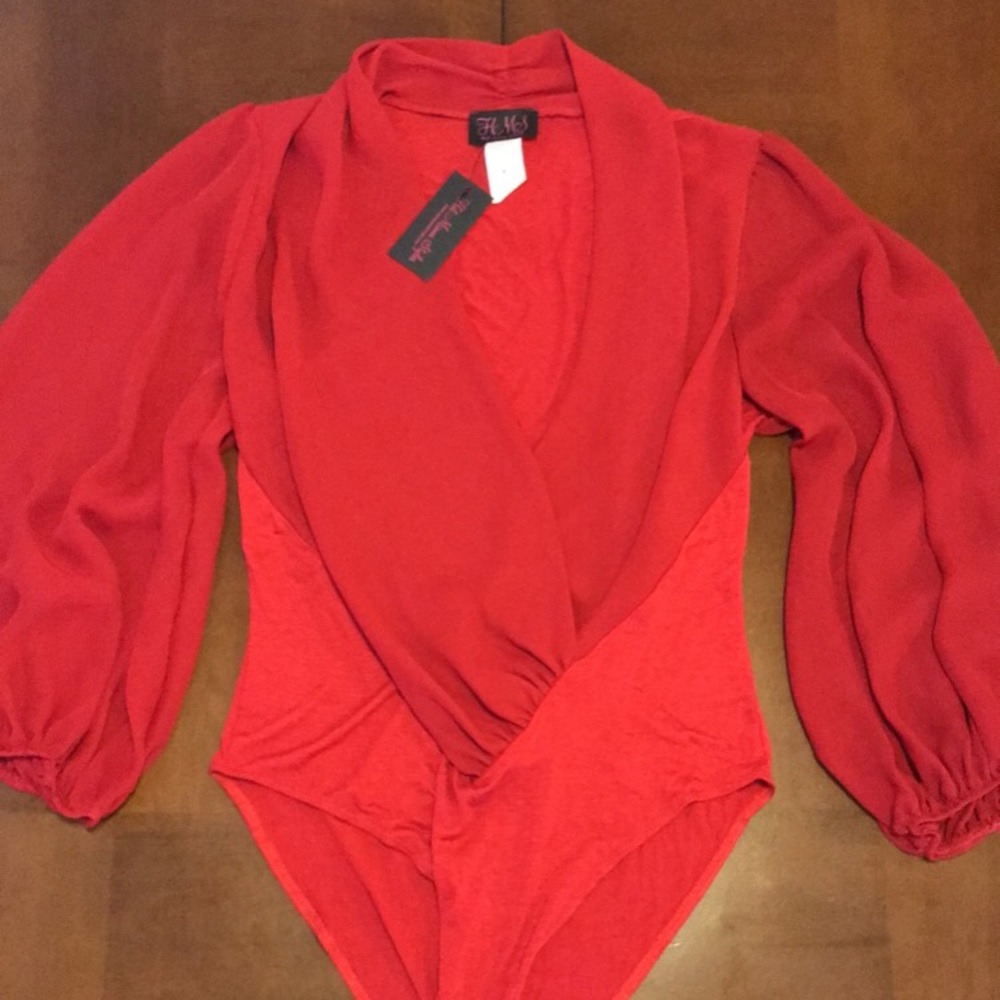 Brand new with tags red low cut open bodysuit